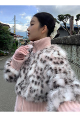 ピンクレオパードハイネックジップアップジャンパー