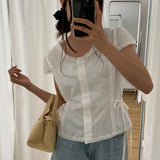 Melots Lace Waist Ribbon Short Sleeve Blouse (3 Colors) – Date Look