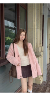 Pink laze oversized-fit knit cardigan