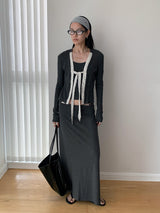 Fake two-piece dot lace-up long-sleeved shirt
