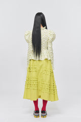 Flower Pattern Crease Ruffle Blouse Yellow