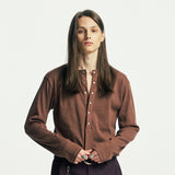 below button-down henry neck long sleeve brown