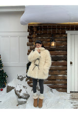 Ivory Poodle Fur Ribbon Half Coat
