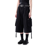 Patch Pocket Shirred Bermuda Pants - BLACK