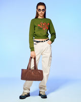 DEVIL HEAD LOGO CROP SWEATSHIRT-OLIVE