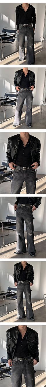 [S/S] Deep muscle henry neck knit sleeves(3color)