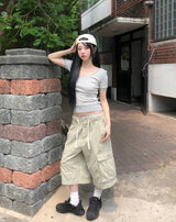 Tiny Stripe U-neck Elbow Length T-shirt