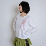 コサージュサイドポイントスリム長袖Tシャツ