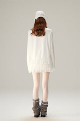 Sweet & Cool Lace Accent Ribbon Point Long T-Shirt