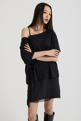 ワンショルダーTシャツ, Black