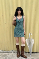 EVERGREENTY CHECK RIBBON MINI DRESS