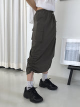 ハテムサイドシャーリングナイロンカーゴロングスカート
