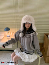 Jacquard Isle Hooded Knitwear Zip-Up Cardigan