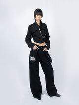 クロップダブルカラーシャツ (Black)