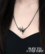 White Black Dia Star-2 Cubic long Necklace