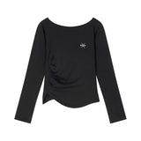 Shirred Slit Embroidered Long Sleeve (26FTP-LSTS08)