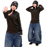 Colorblock Waffle Button Warmer Hoodie