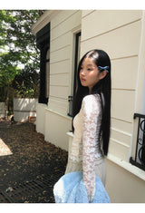 Lace Blue Ribbon Two Piece Long Sleeve Tee