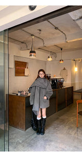 wool gray muffler cape coat