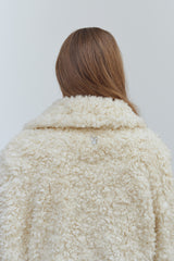 HOOK CLOSING UNBALANCE COLLAR FUR SHORT JACKET - IVORY