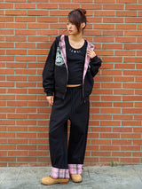 CHECK ROLL UP SWEATPANTS BLACK