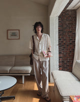 Suo crochet punching knitwear half shirt