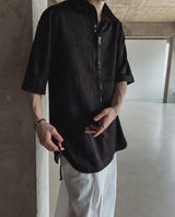 ダシーストラップフェイクレザーシャツ