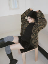 camouflage thick hood zip-up