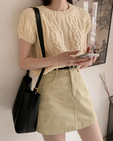 Node cable short sleeve knitwear