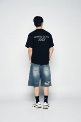25SS ヘムラインデストロイドデニムショートパンツ ブルー