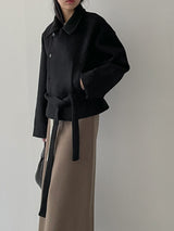 [wool70%] バーネットウールベルテッドショートコート
