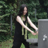 Wave Crinkled Long Scarf (yellowish green)