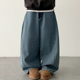 Foton waist banding side incision fleece denim wide pants