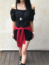 Lovely Note Two-Way Square Neck Off Shoulder Ribbon BLouse