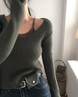 Yami Ribbed Deep V-Neck Knit