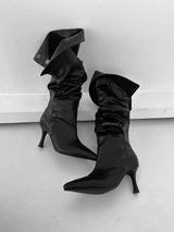 Wrinkle button stiletto heel [leather]
