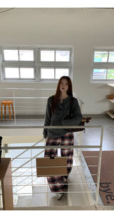 Cotton Check Casual Wide Pants