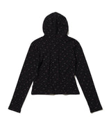 FLOWER WAFFLE BUTTON HOODIE - BLACK