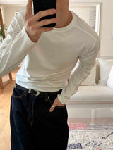 Shoulder line muscle crop t-shirts(2color)