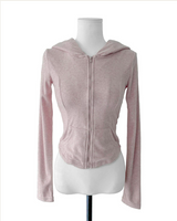 [♡MADE♡] puppy velour back eyelet slim hood zip-up