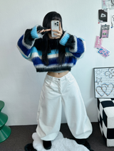 STRIPE CROPPED ANGORA KNIT 🩷🤎🩵🩶2COLOR