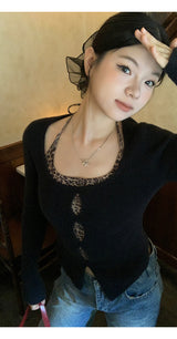 Leopard Halterneck Layered Long-Sleeved Knitwear