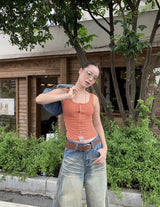 ローズワイドスクラッチヴィンテージデニムパンツ