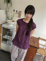 Hachika Vintage Shirring Cap Sleeve Blouse