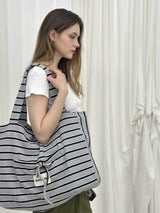 STRIPE STRAP SHOULDER BAG / GREY