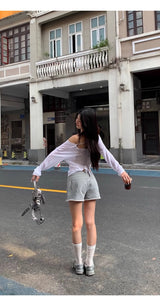 サンオフ アンバランス ホワイト 長袖Tシャツ