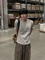 ベントワッフルストライプ半袖Tシャツ
