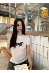 ダックスフント ラウンド スパンデックス Tシャツ