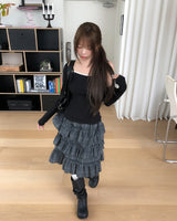 Hypee Check Tiered Midi Skirt