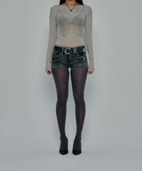 TATTOOED GRAPHIC DENIM SHORTS_GREY